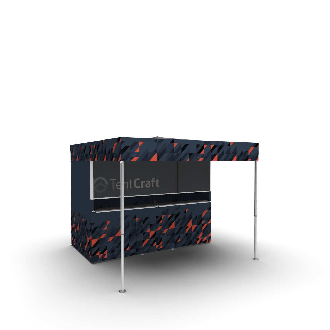 Monarchtent Flat Roof with Full Back Wall and Three half Walls with Counter Tops